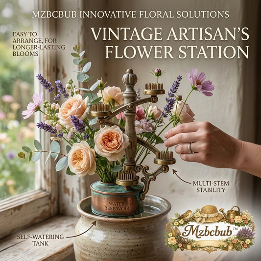 Mzbcbub™ Vintage Artisan's Flower Station - Self-Watering Ceramic Vase with Adjustable Metal Pin Frogs | Multi-Stem Floral Arranger for Longer-Lasting Blooms, Antique Rustic Table Centerpiece, Cottagecore Gift for Plant Lovers